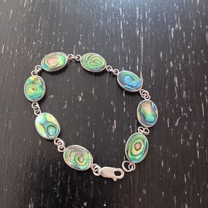 Sterling Silver Abalone Oval Link Bracelet Dainty